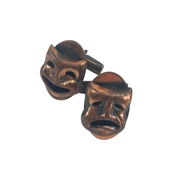 Vintage Copper Comedy & Tragedy Theater Mask Cufflinks 1'' Mens Jewelry - Picture 4 of 6
